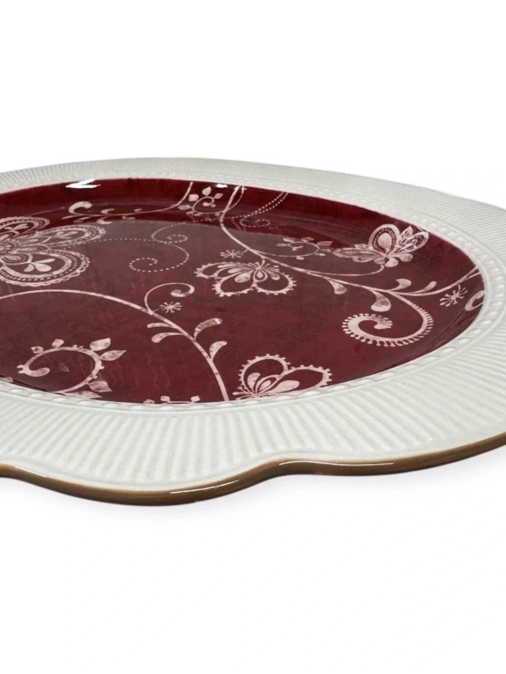 Pier 1 Imports Maribeth 18” Oval Serving Platter Burgundy Cream Ironstone
